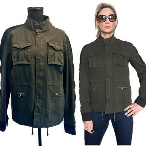The Kooples army khaki green utility military style full Zip jacket Sz L